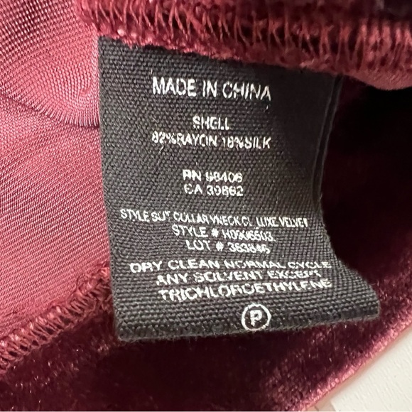 Theory x Revolve Slit Collar Deep V Neck Velvet Burgundy Luxe Top Medium 612 - Picture 4 of 5